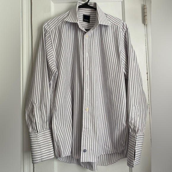 David Donahue Cotton Stripe Long Sleeves Dress Shirt Sz: 16/ 32-3 - Picture 2 of 10